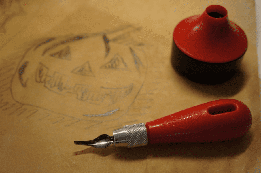 pencil drawing of halloween pumpkin with an Essdee cutting tool