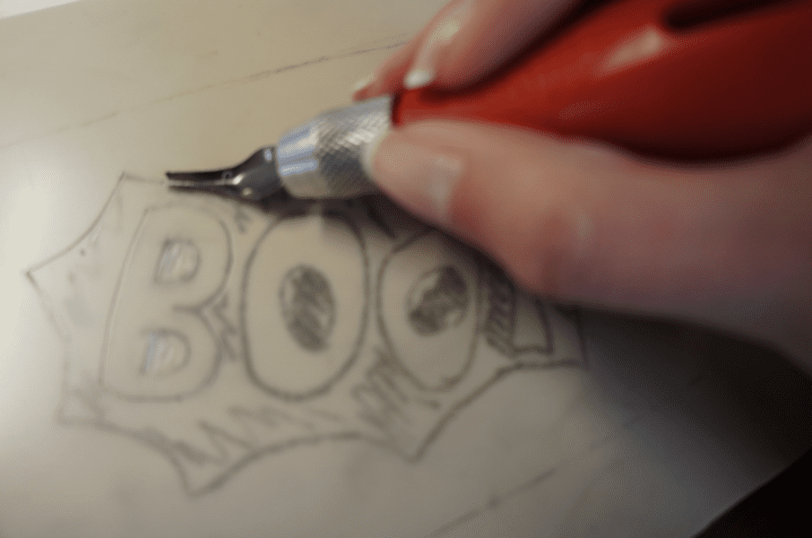 Carving tool being used to carve the design into the SoftCut