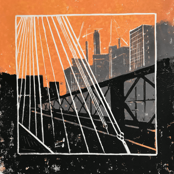 lino print titled Waterloo Sunset by artist Keith Tunnicliffe