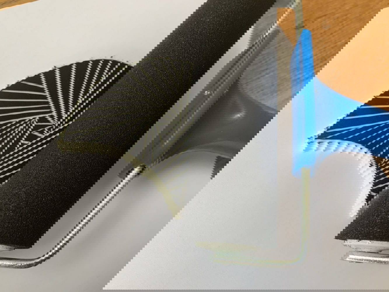 IMG_1359 Black fabric ink being transferred onto fan design using a fabric roller