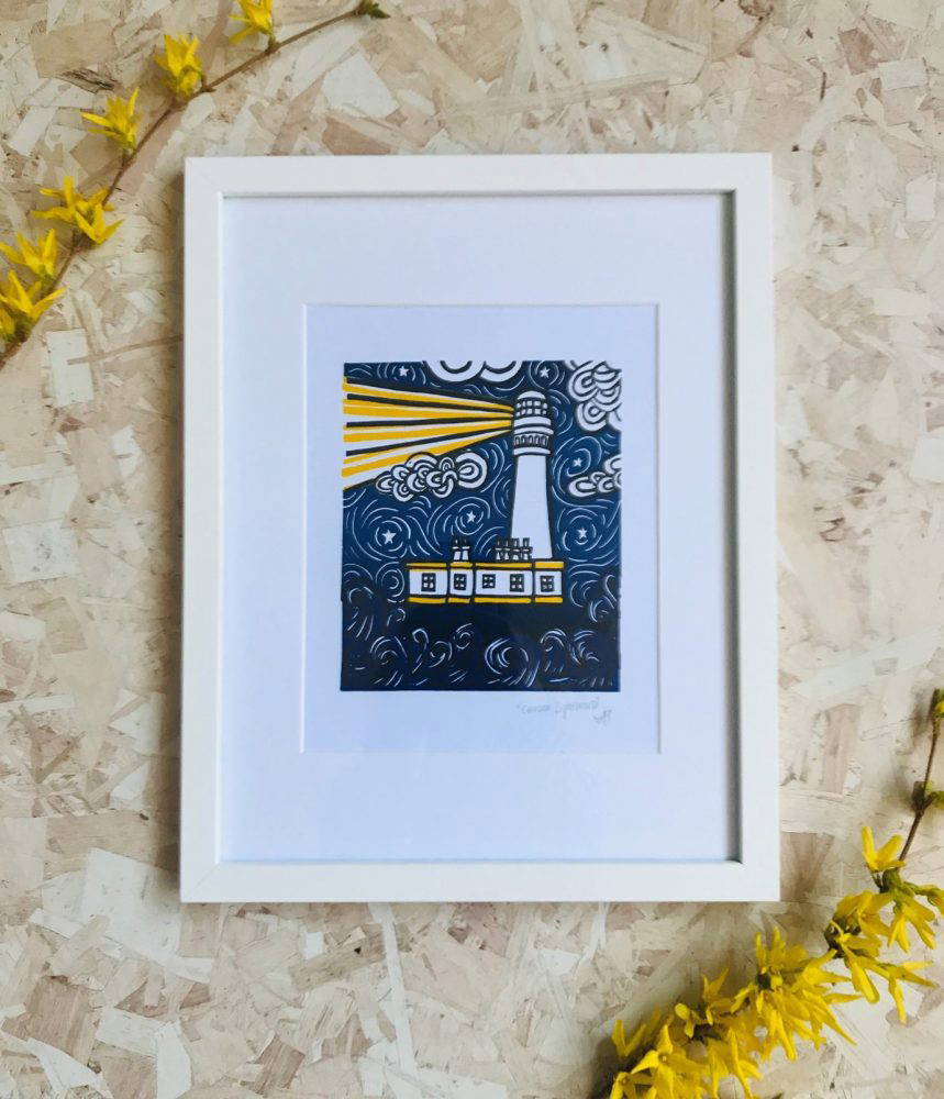 Hayley Anderson Lighthouse Linoprint of lighthouse