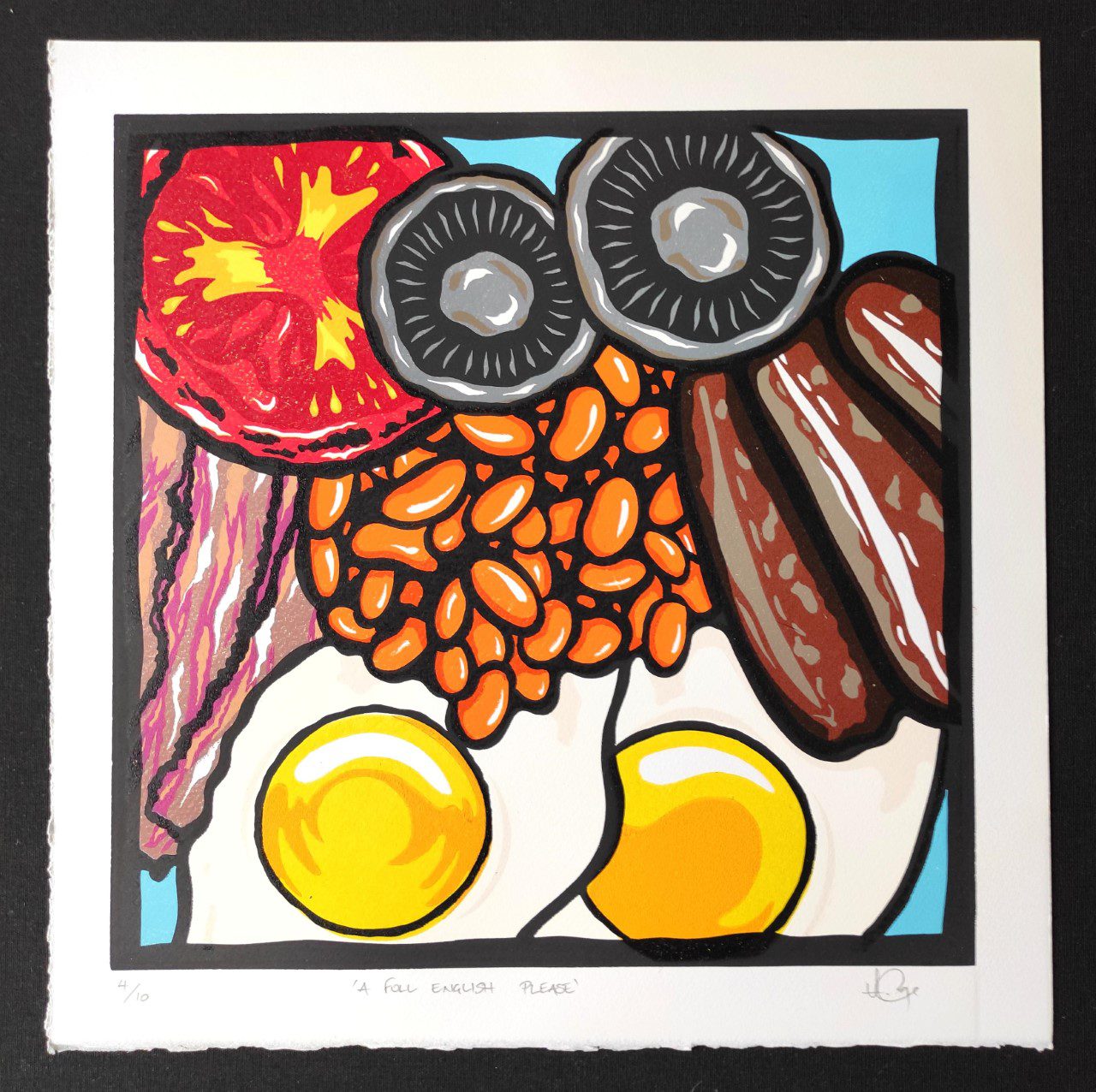 Lino print of a cooked breakfast