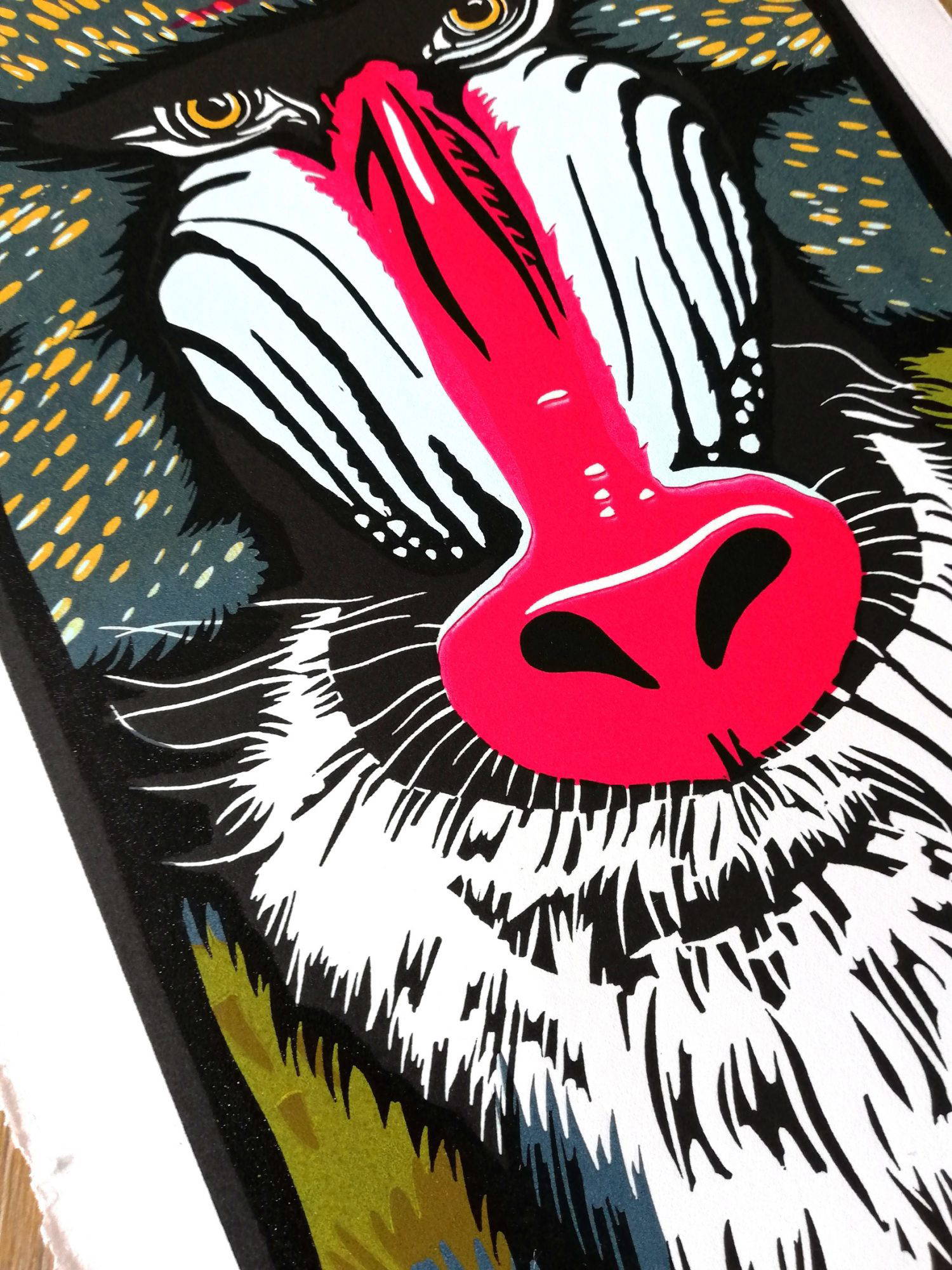 Baboon lino print Lino print of a baboon