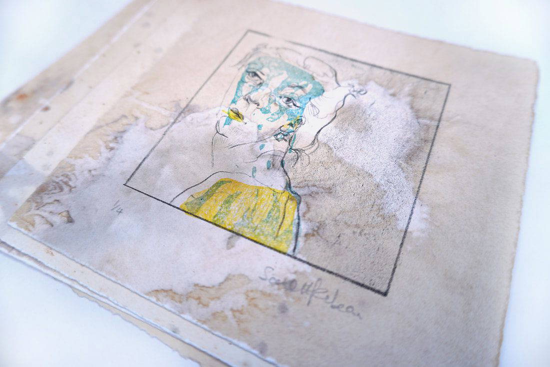 Print by printmaker Rebecca Scarlett titled Rust Skin Stone