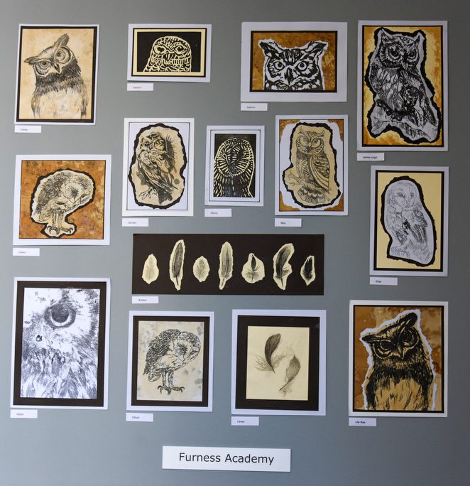 Display of prints that children have made as part of Printfest exhibition 2022