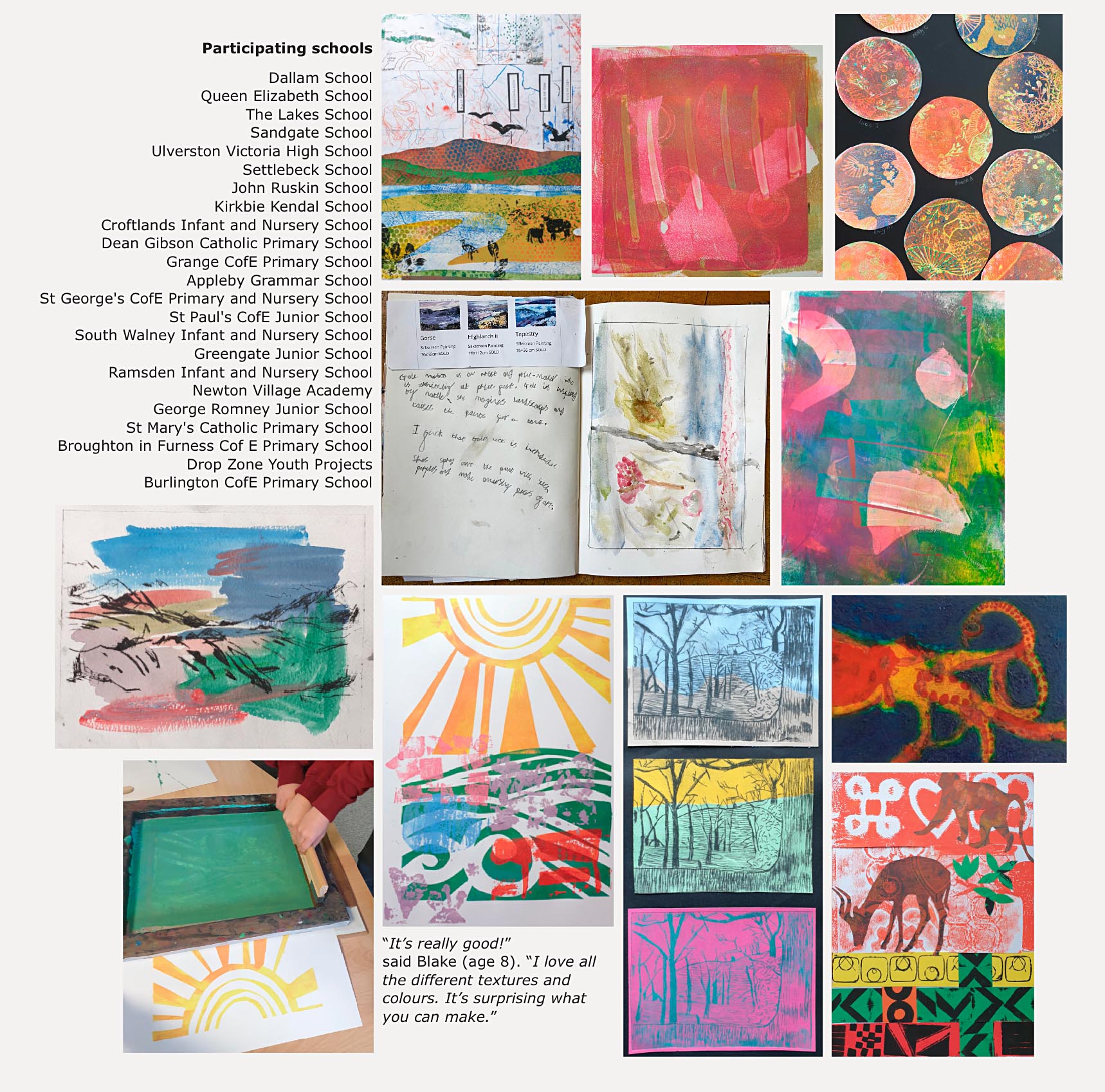 Selection of prints that children have made a part of Printefest in Schools