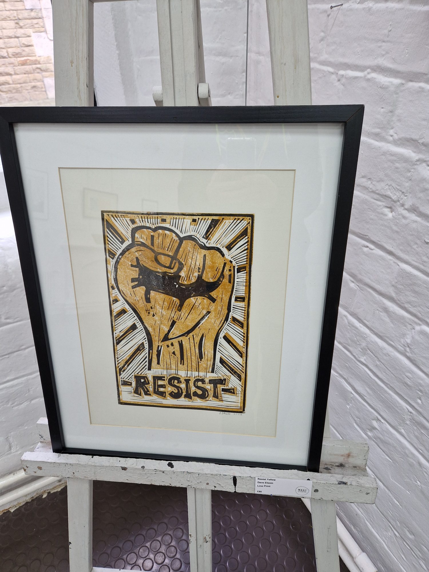 Linoprint of fist by Dave Elsom
