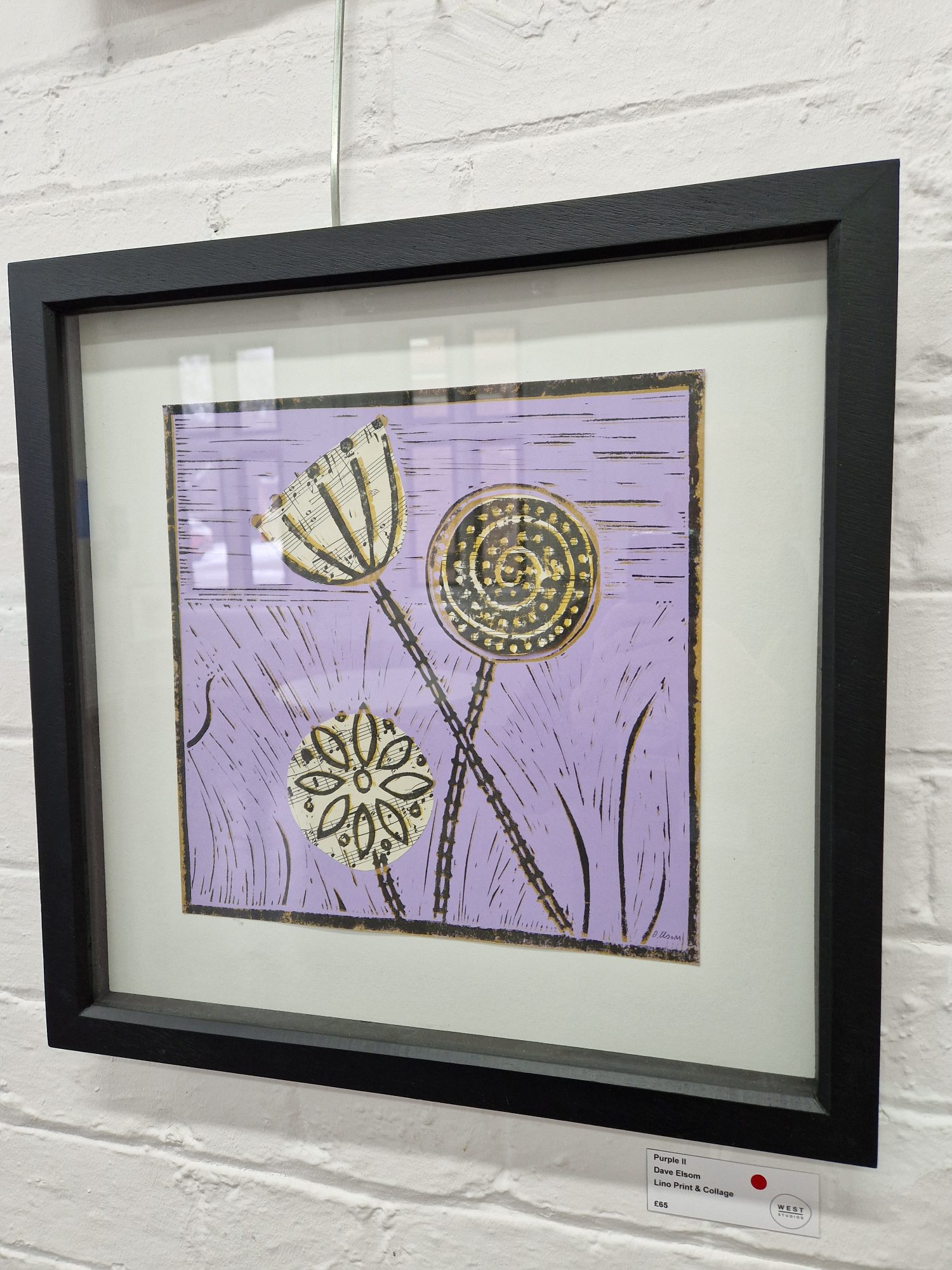 Linoprint of flowers by Dave Elsom