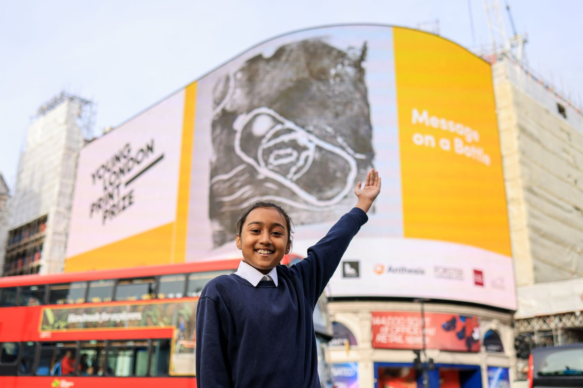 Sara Ahmed, winnner of YLPP2022, at the Piccadilly Lights