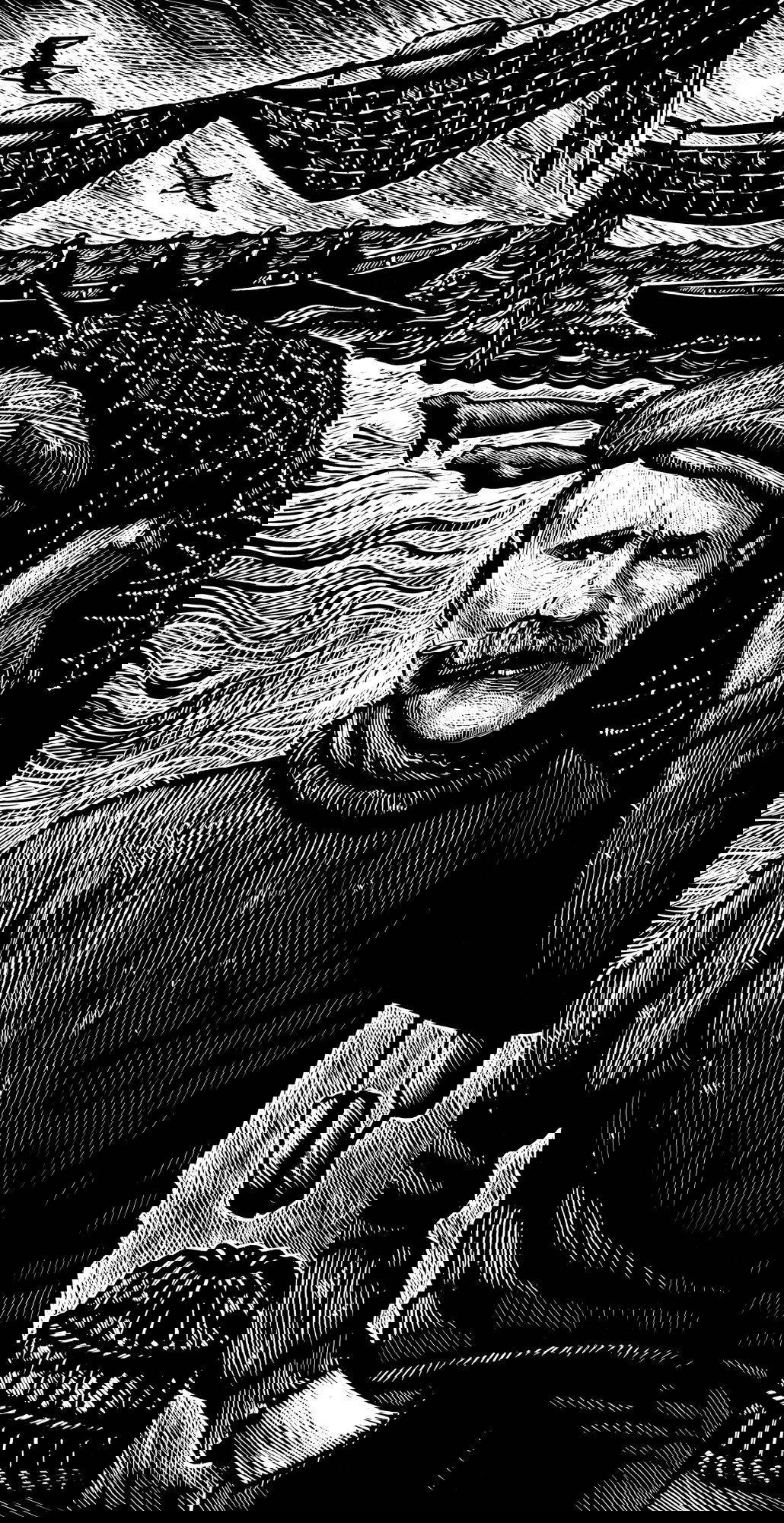 Obra de arte en raspado de dos patitos por Keith Sykes