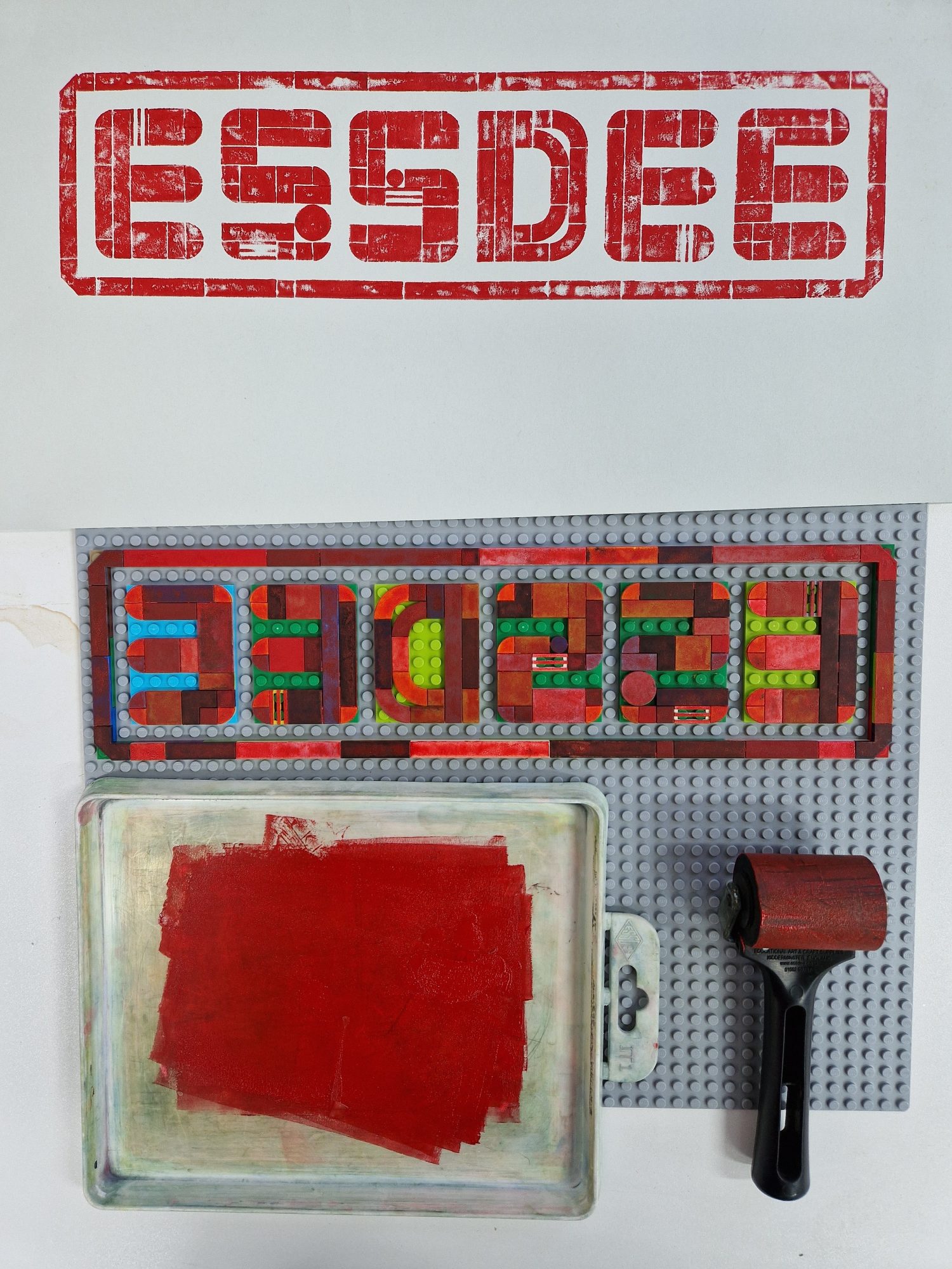 work in progress lego print of essdee logo by Sombrero printing