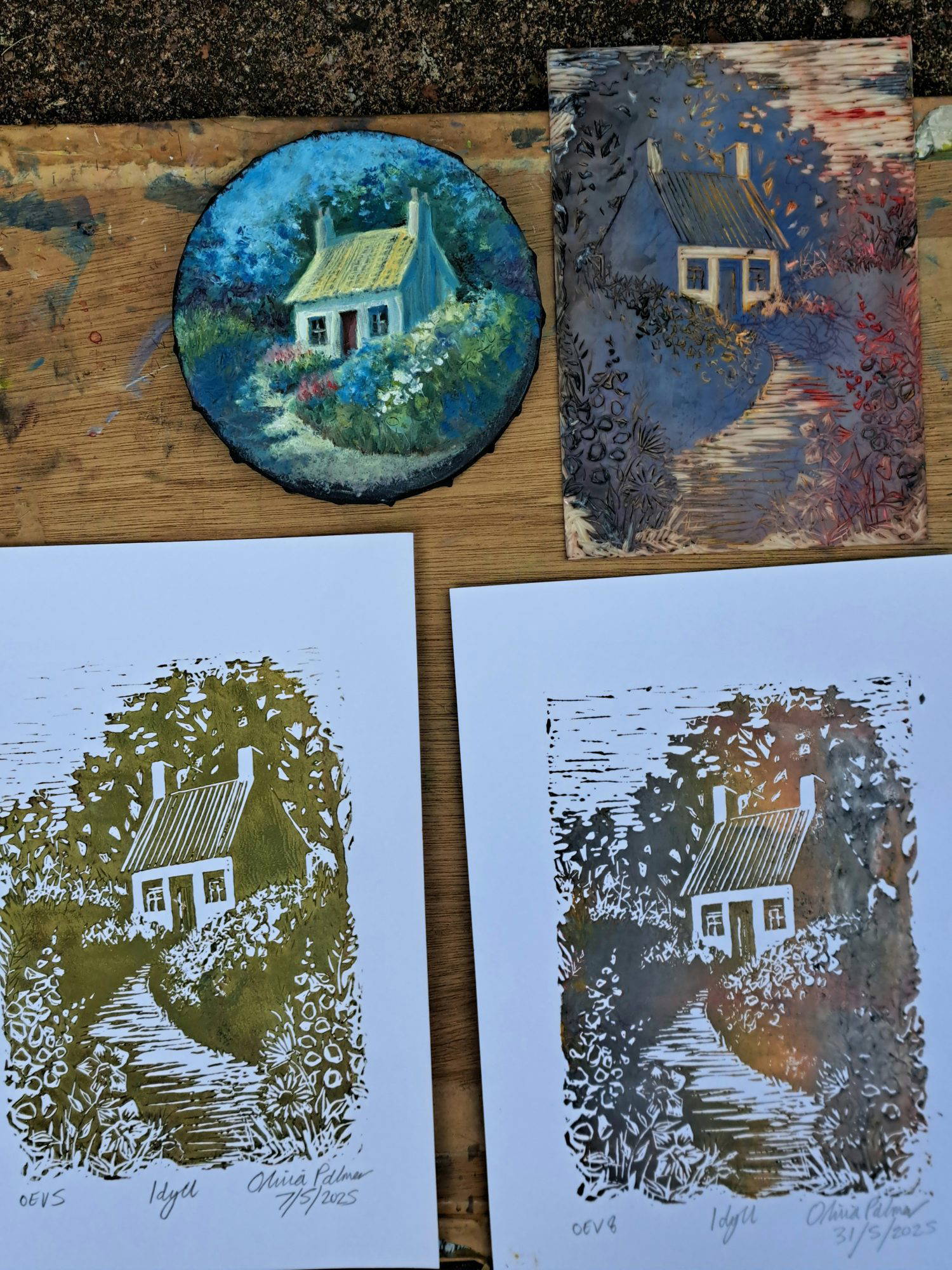 Country Cottage Lino Print