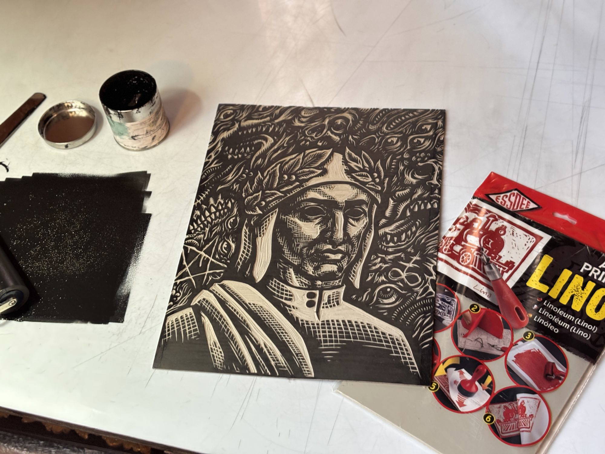 Dante Alighieri Linoprint By Enea Seregni