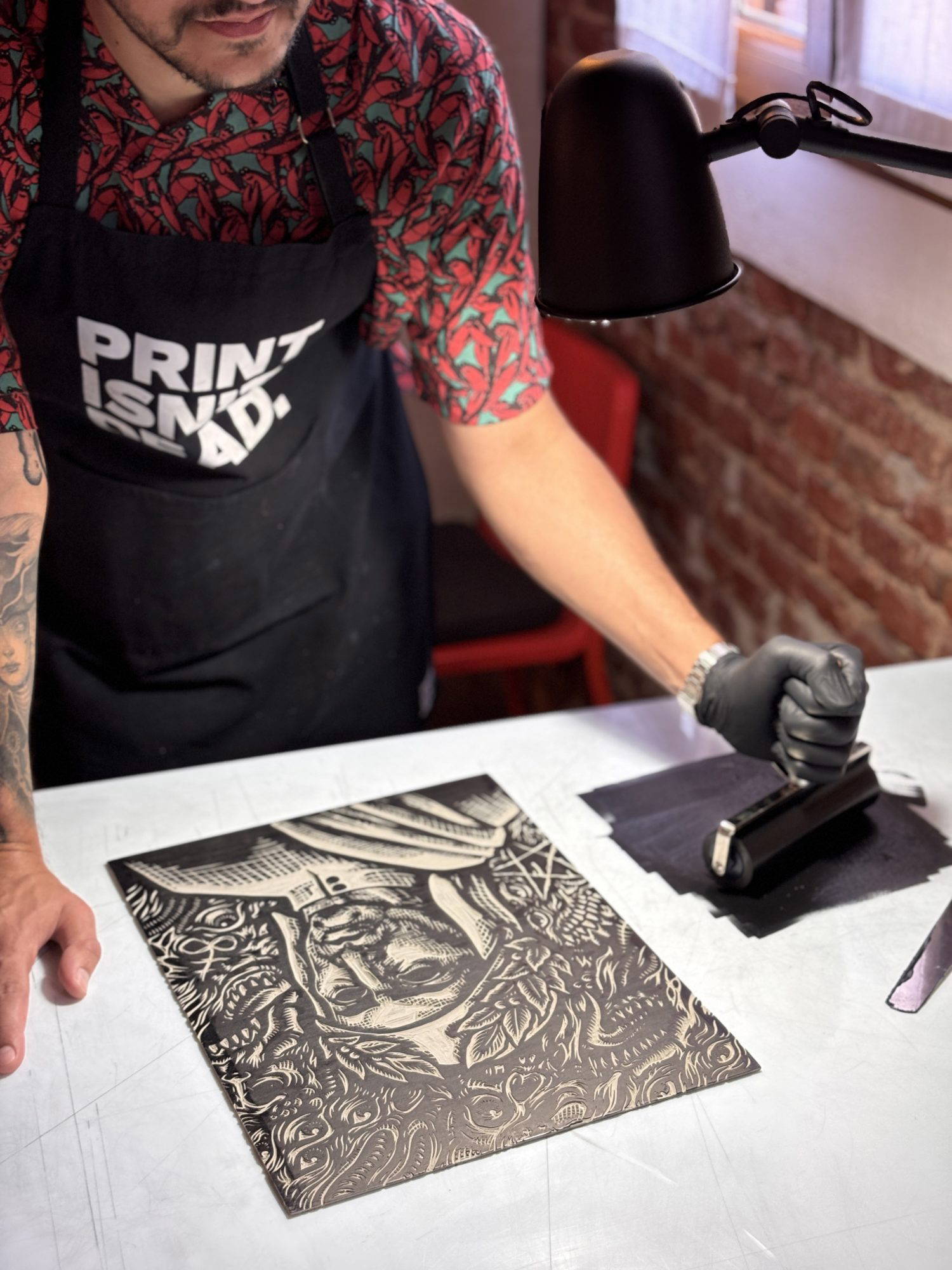 Enea Seregni Printmaking in his Studio