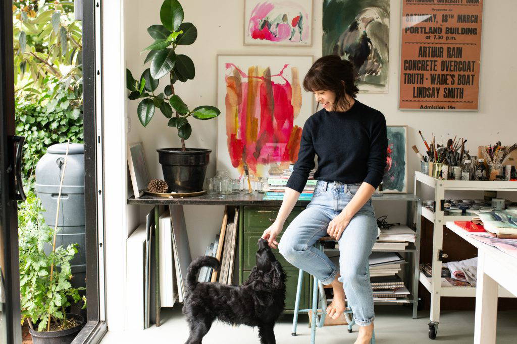 Laura Mckendry Linoprint artist in her studio